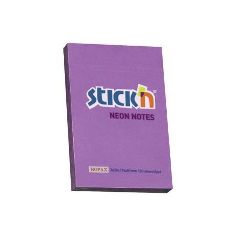 Karteczki samoprzylepne Stick'n 76x51mm, 100szt fioletowe neon